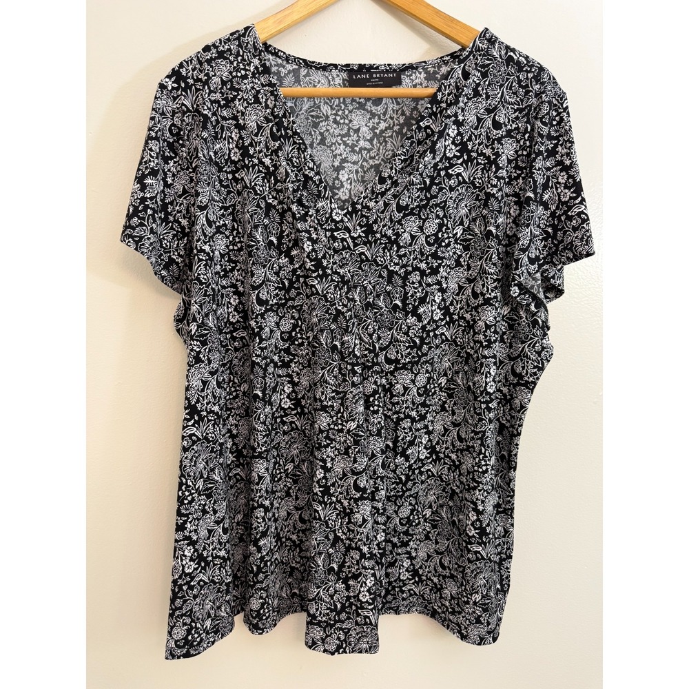 Womens Lane Bryant Swing Style Pleat-front top 18 20 black white short sleeves